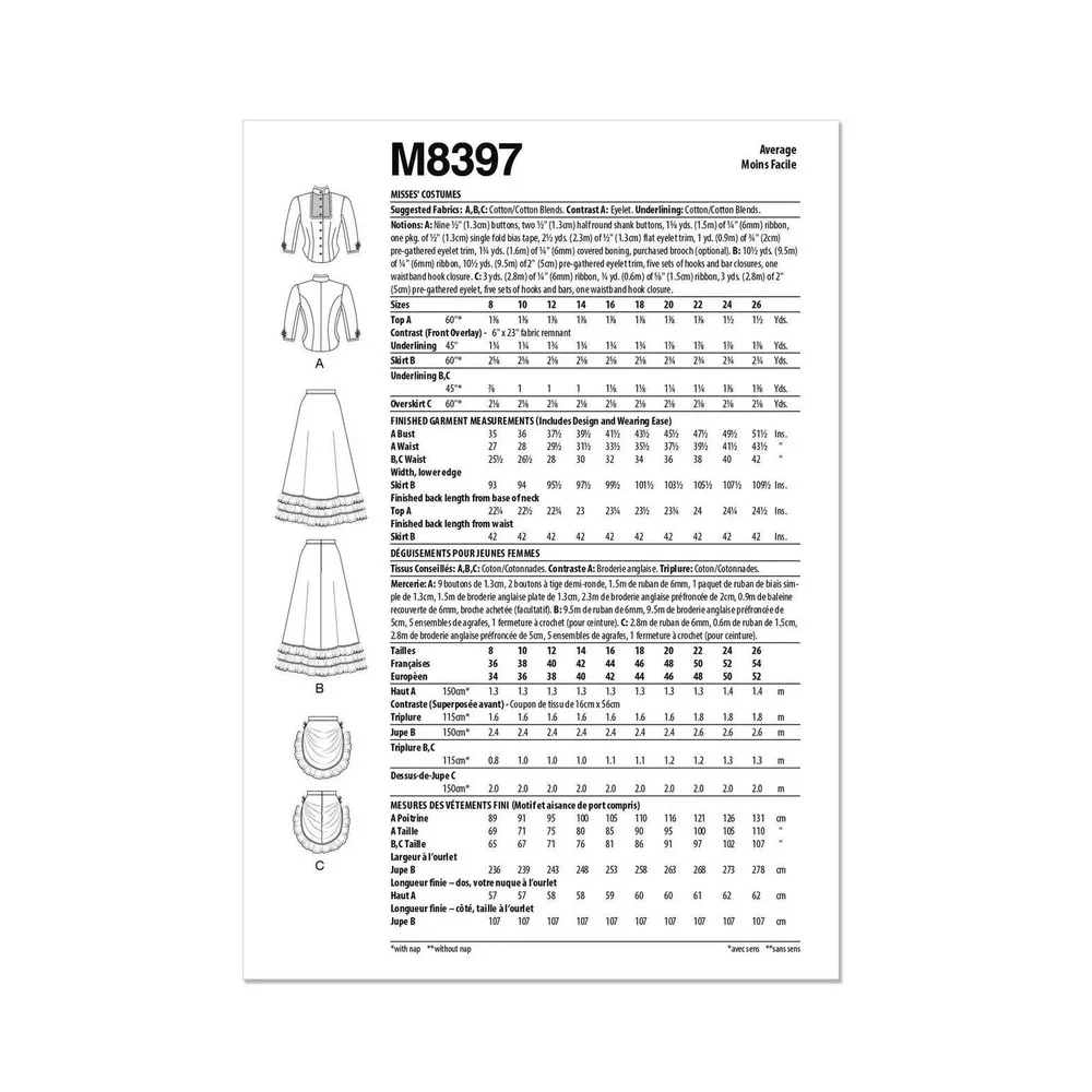 McCalls Sewing Pattern M8397 Historical Victorian-Era Style‎ Costume Misses 8-16